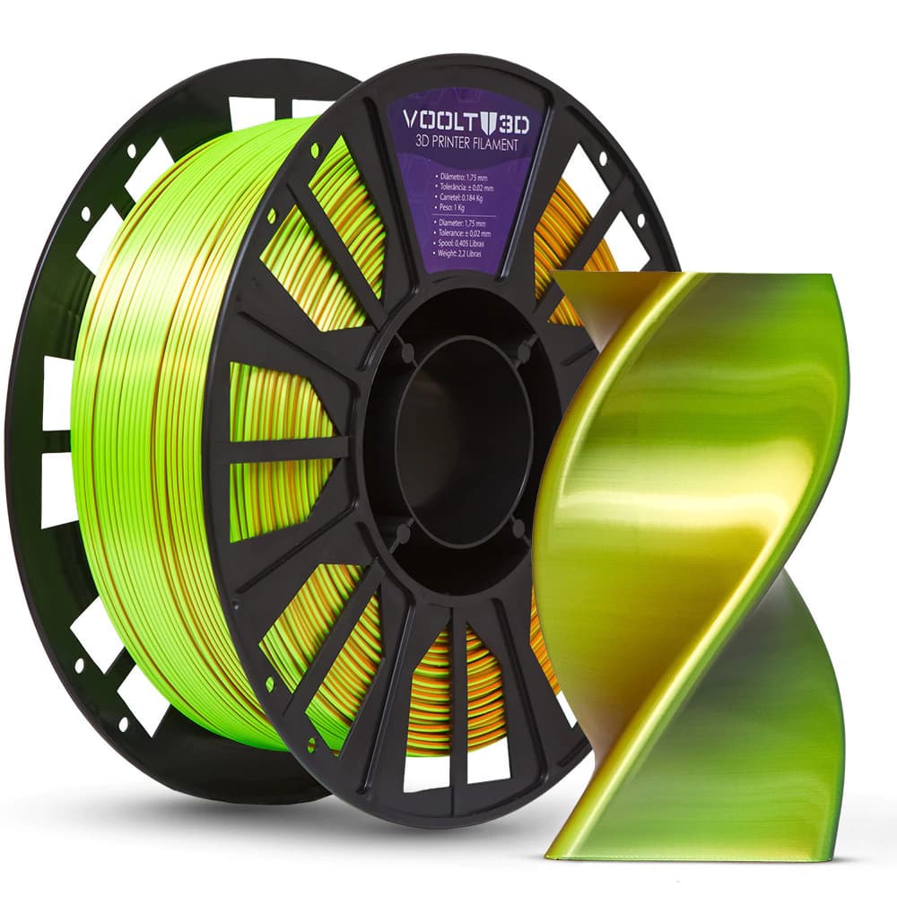 Filamento PLA Tri Color Azul / Laranja / Verde Neon V-Silk High Speed Premium - 1Kg