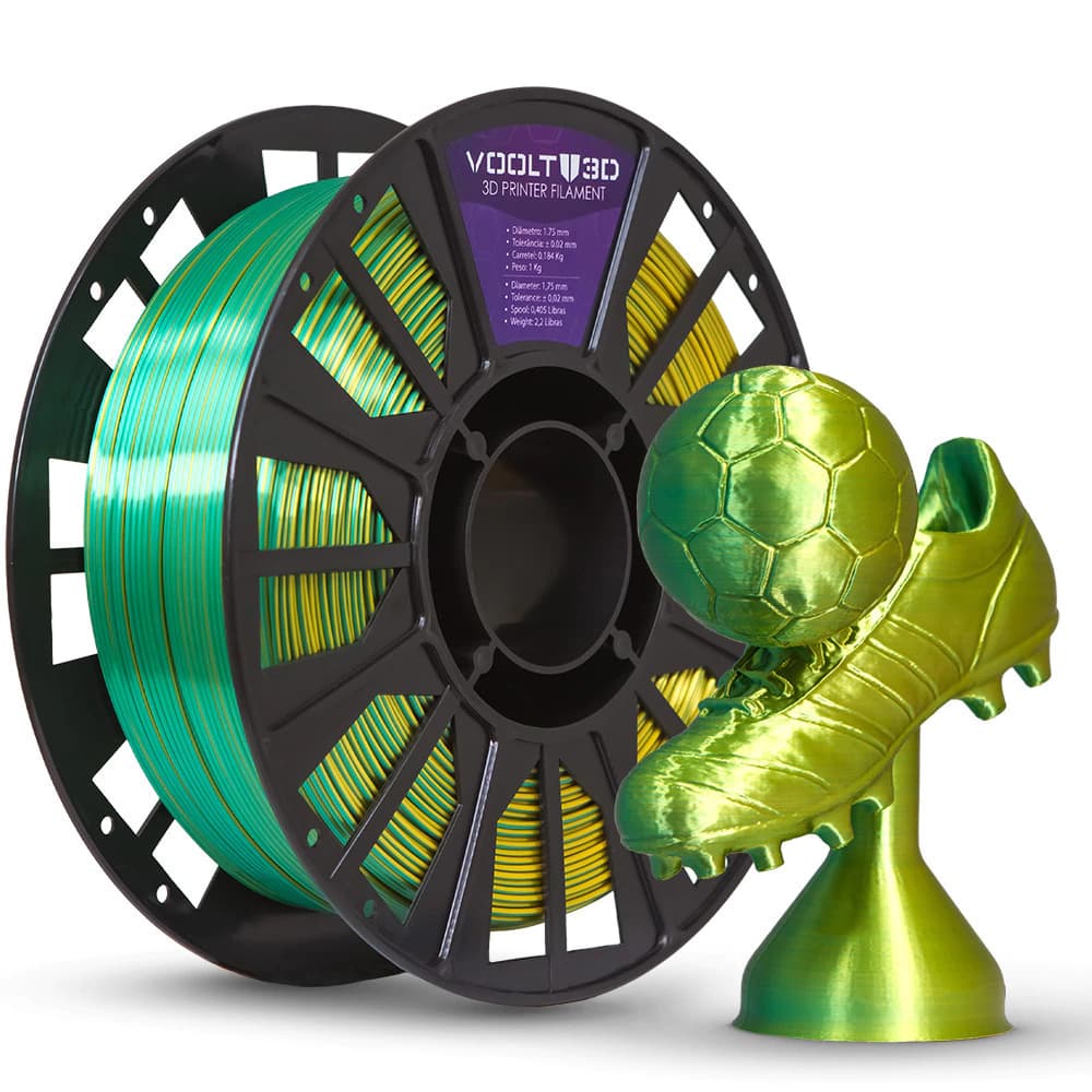 Filamento PLA Duo Color Shadow Dourado com Verde V-Silk - 1Kg