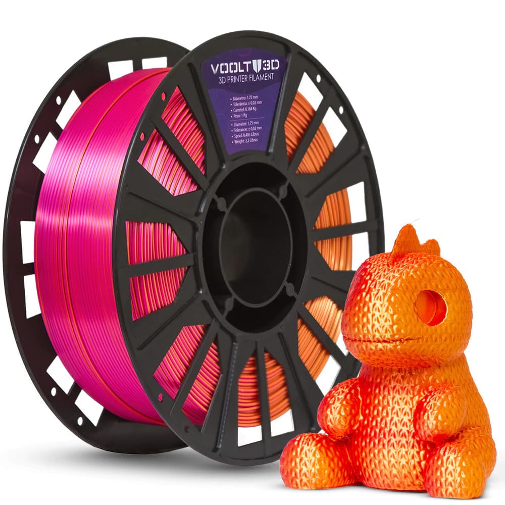Filamento PLA Tri Color Dourado / Laranja / Rosa Choque V-Silk High Speed Premium - 1Kg